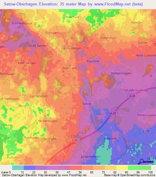 Satow-Oberhagen,Germany Elevation Map