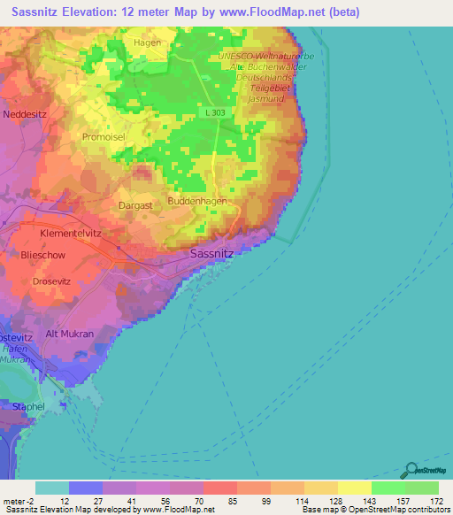 Sassnitz,Germany Elevation Map