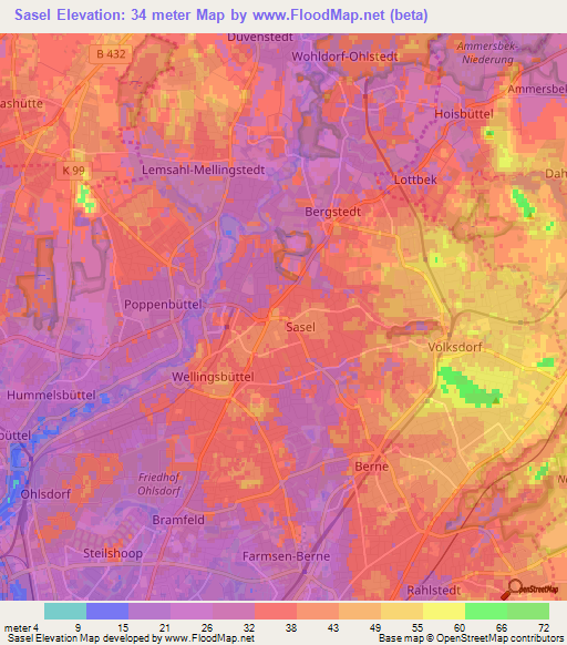 Sasel,Germany Elevation Map