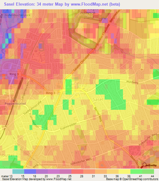 Sasel,Germany Elevation Map