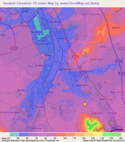 Sarstedt,Germany Elevation Map