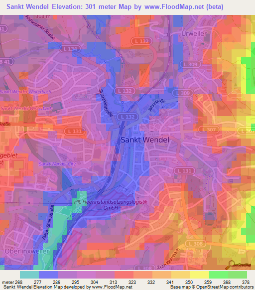 Sankt Wendel,Germany Elevation Map