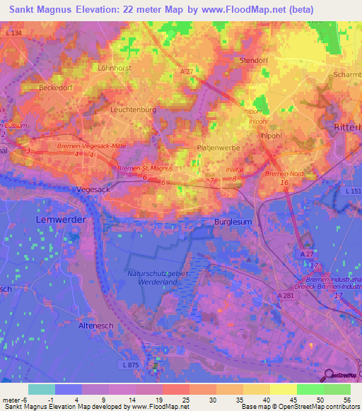 Sankt Magnus,Germany Elevation Map