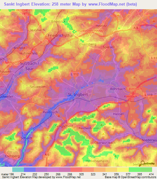 Sankt Ingbert,Germany Elevation Map