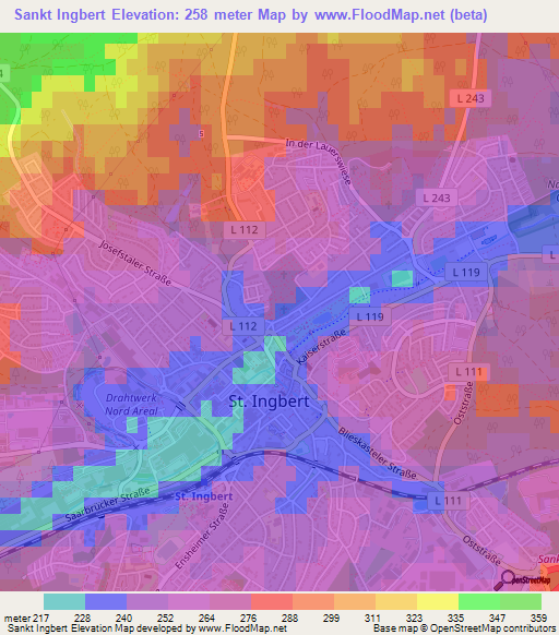 Sankt Ingbert,Germany Elevation Map