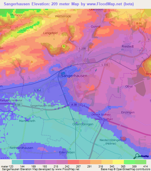 Sangerhausen,Germany Elevation Map