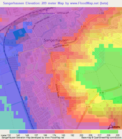 Sangerhausen,Germany Elevation Map