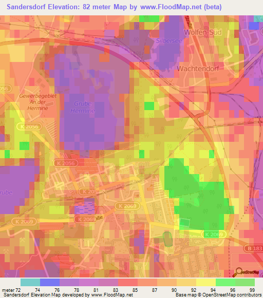 Sandersdorf,Germany Elevation Map