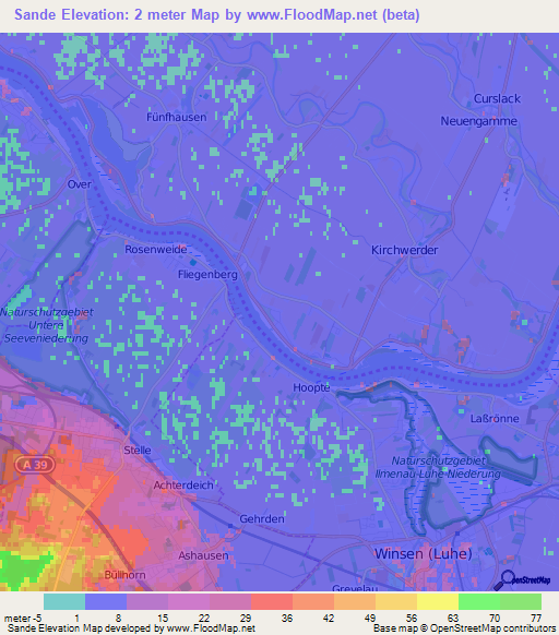 Sande,Germany Elevation Map