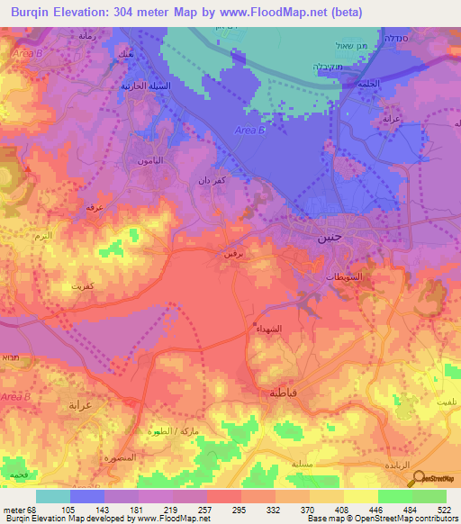 Burqin,Palestinian Territory Elevation Map