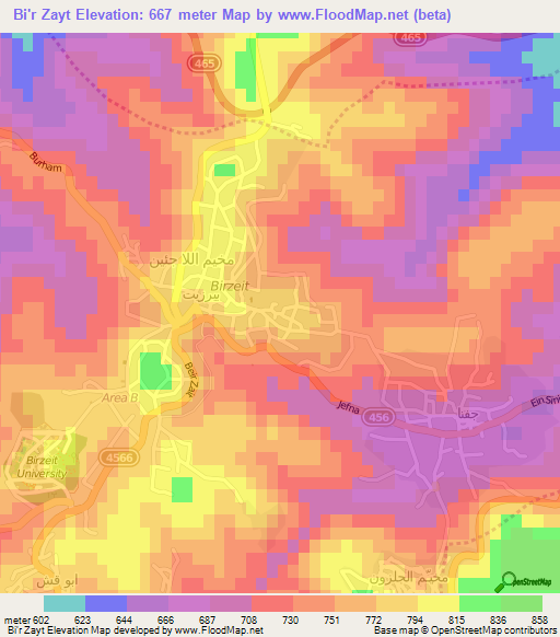 Bi'r Zayt,Palestinian Territory Elevation Map