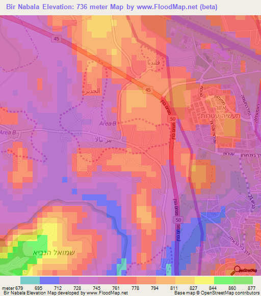 Bir Nabala,Palestinian Territory Elevation Map