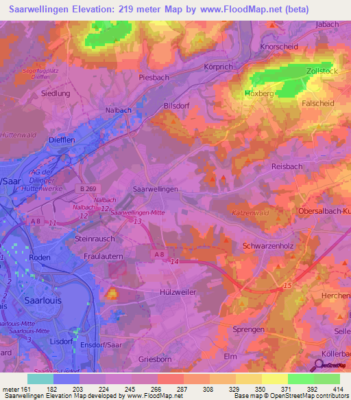 Saarwellingen,Germany Elevation Map