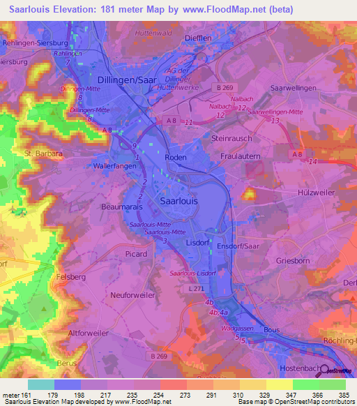 Saarlouis,Germany Elevation Map