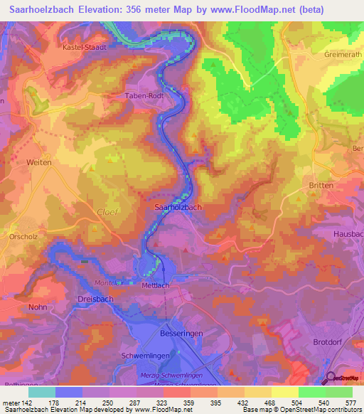 Saarhoelzbach,Germany Elevation Map