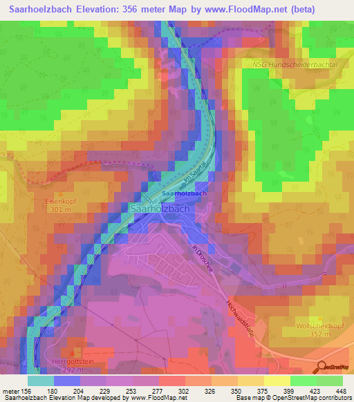 Saarhoelzbach,Germany Elevation Map