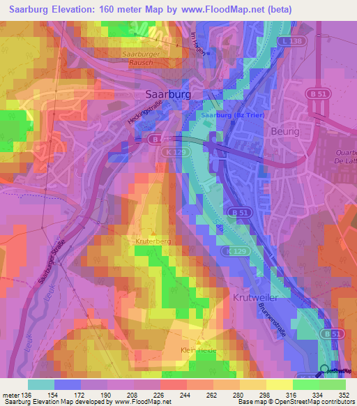 Saarburg,Germany Elevation Map