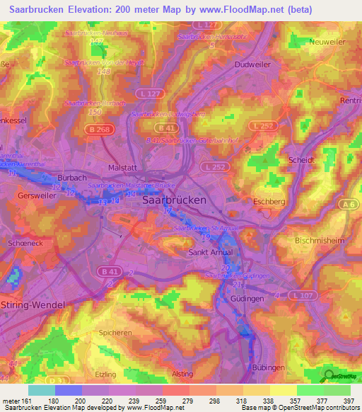 Saarbrucken,Germany Elevation Map