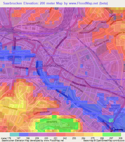 Saarbrucken,Germany Elevation Map