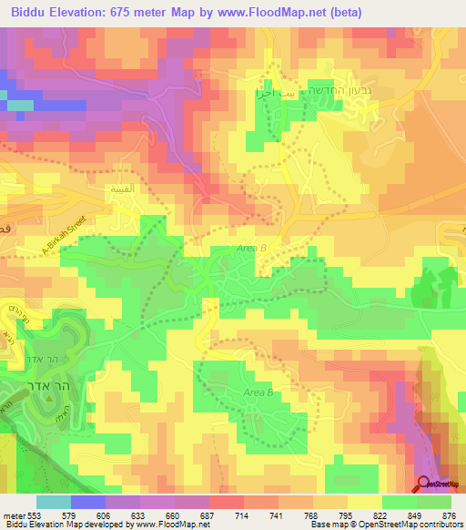 Biddu,Palestinian Territory Elevation Map