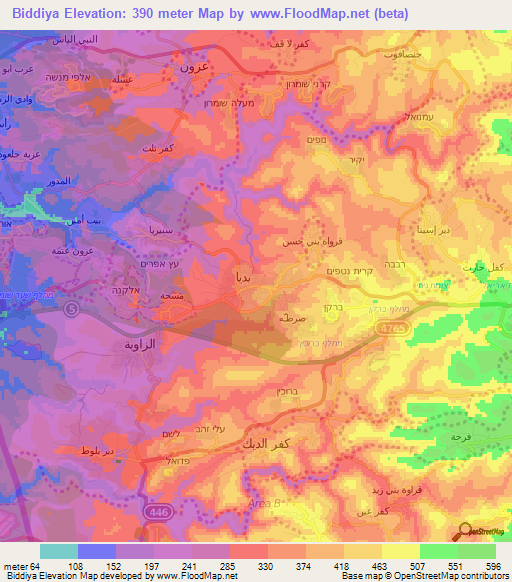 Biddiya,Palestinian Territory Elevation Map