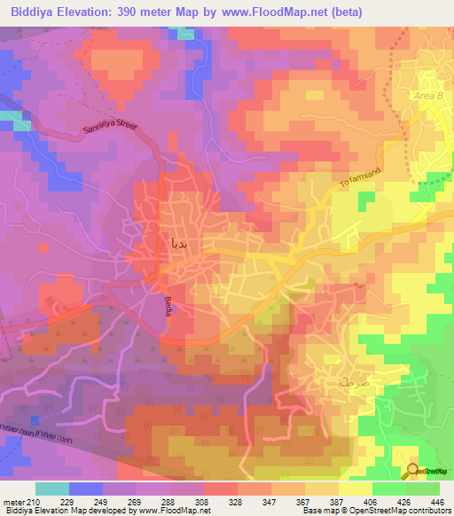 Biddiya,Palestinian Territory Elevation Map