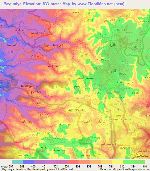 Baytuniya,Palestinian Territory Elevation Map