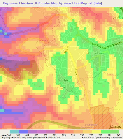 Baytuniya,Palestinian Territory Elevation Map