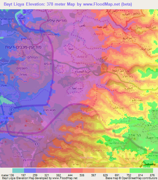 Bayt Liqya,Palestinian Territory Elevation Map