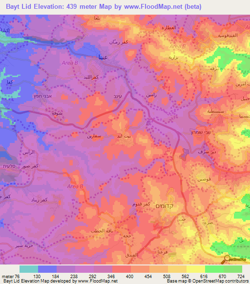 Bayt Lid,Palestinian Territory Elevation Map