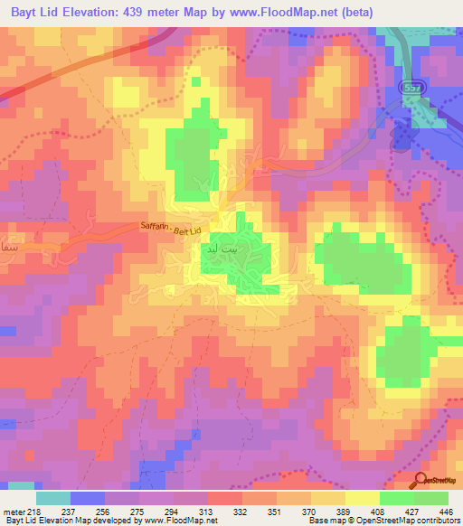 Bayt Lid,Palestinian Territory Elevation Map