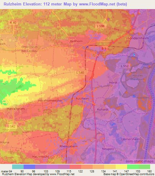 Rulzheim,Germany Elevation Map