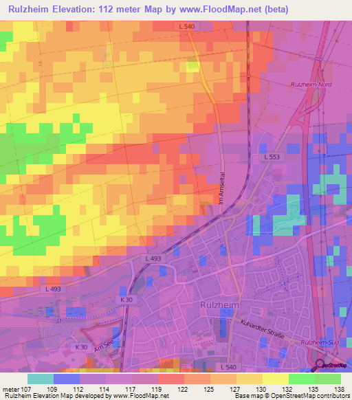 Rulzheim,Germany Elevation Map