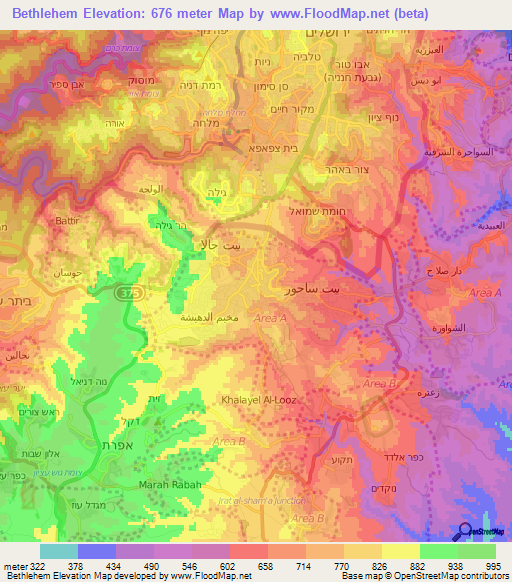 Bethlehem,Palestinian Territory Elevation Map