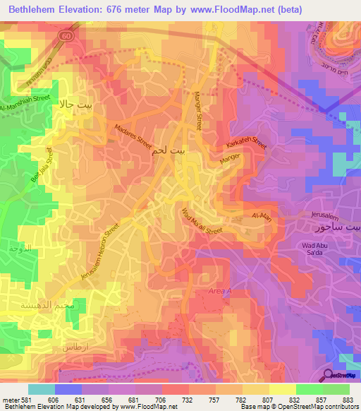 Bethlehem,Palestinian Territory Elevation Map