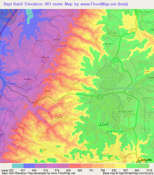 Bayt Kahil,Palestinian Territory Elevation Map