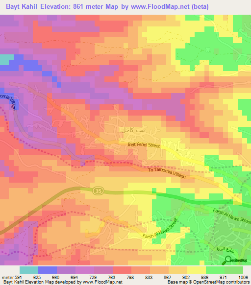 Bayt Kahil,Palestinian Territory Elevation Map