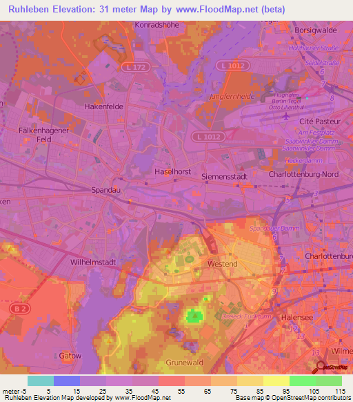 Ruhleben,Germany Elevation Map