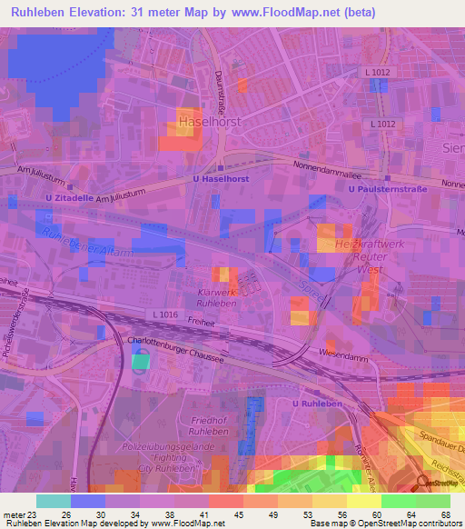 Ruhleben,Germany Elevation Map