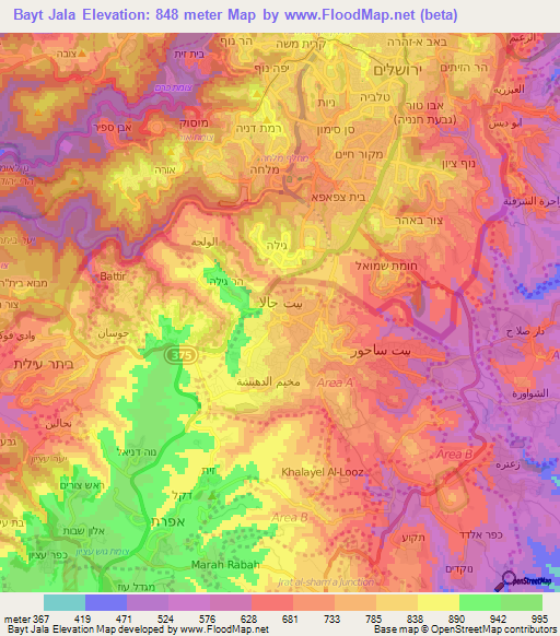 Bayt Jala,Palestinian Territory Elevation Map