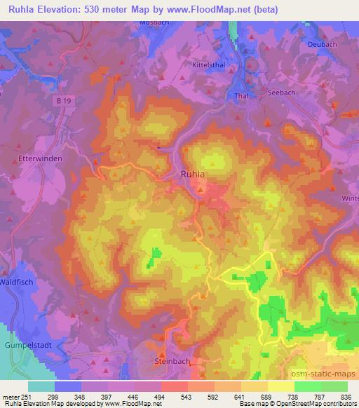 Ruhla,Germany Elevation Map