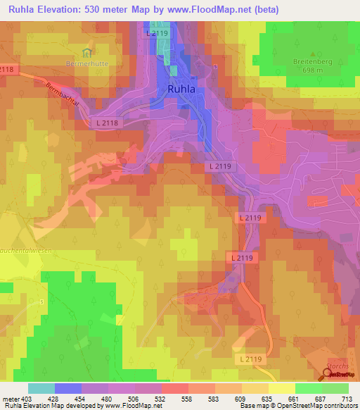 Ruhla,Germany Elevation Map