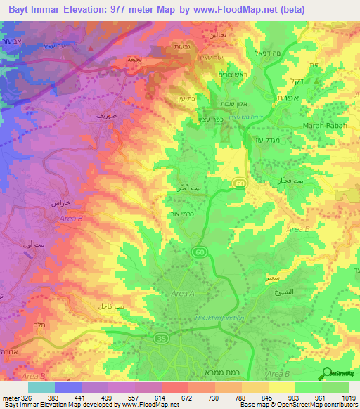 Bayt Immar,Palestinian Territory Elevation Map