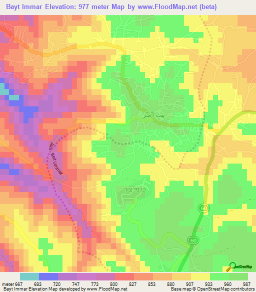 Bayt Immar,Palestinian Territory Elevation Map