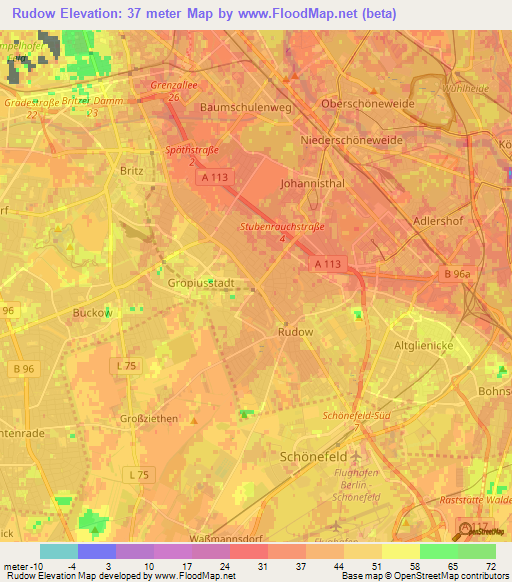 Rudow,Germany Elevation Map