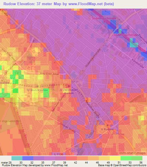 Rudow,Germany Elevation Map