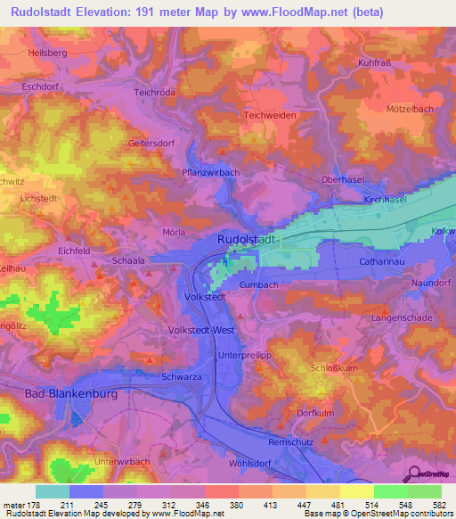 Rudolstadt,Germany Elevation Map