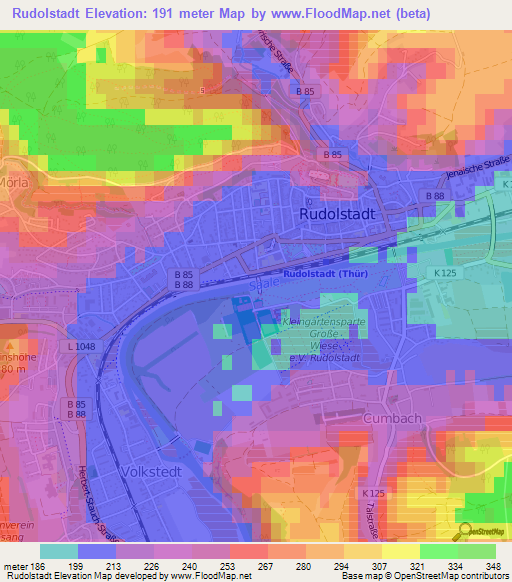 Rudolstadt,Germany Elevation Map