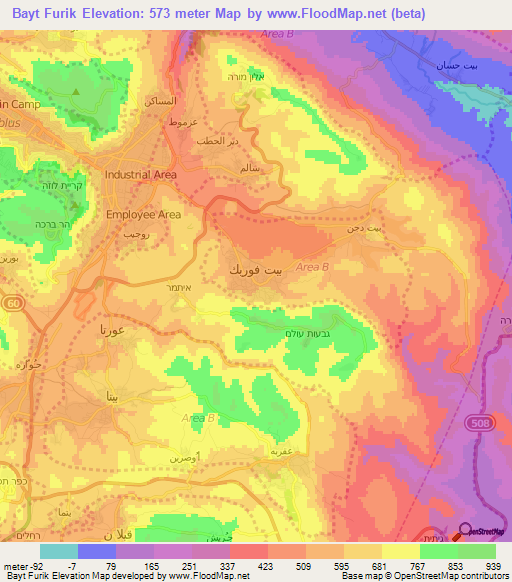 Bayt Furik,Palestinian Territory Elevation Map