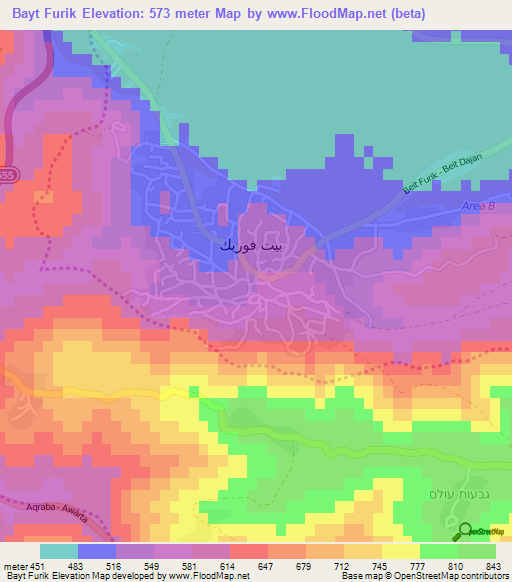 Bayt Furik,Palestinian Territory Elevation Map